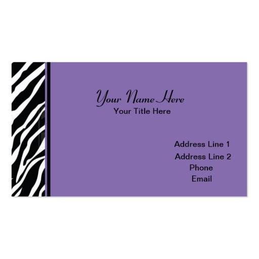 Zebra Print Clean - Purple Business Card Templates (front side)