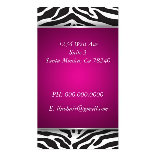 Zebra Print Cosmetology Business Card (back side)