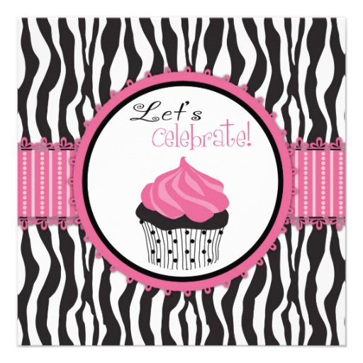 Zebra Print & Cupcake Baby Shower Personalized Invite