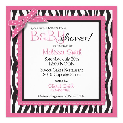 Zebra Print & Cupcake Baby Shower Personalized Invite