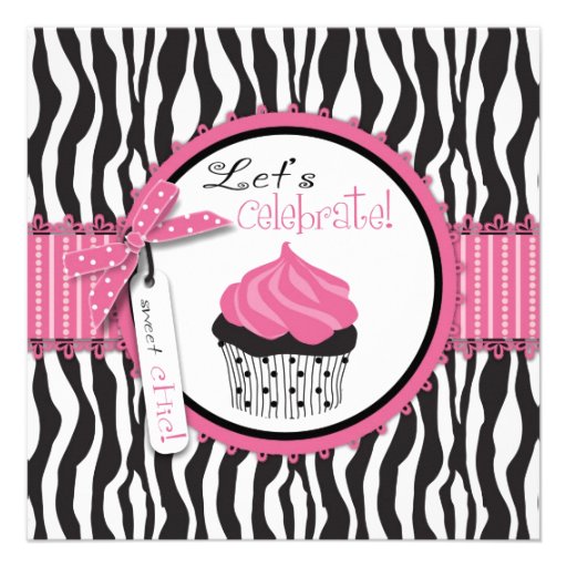 Zebra Print & Cupcake Birthday Personalized Invitation