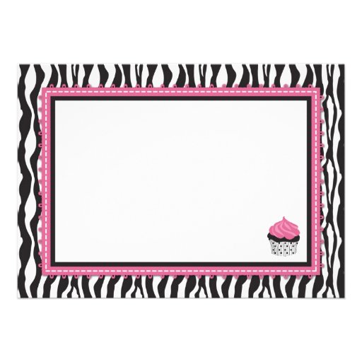 Zebra Print & Cupcake Birthday Invitations
