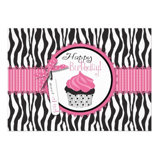 Zebra Print & Cupcake Birthday Invitations