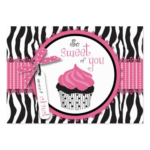 Zebra Print & Cupcake Thank You Notecard Business Card (front side)