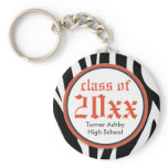Zebra Print Customized Graduation Keychain orange