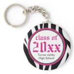Zebra Print Customized Graduation Keychain pink