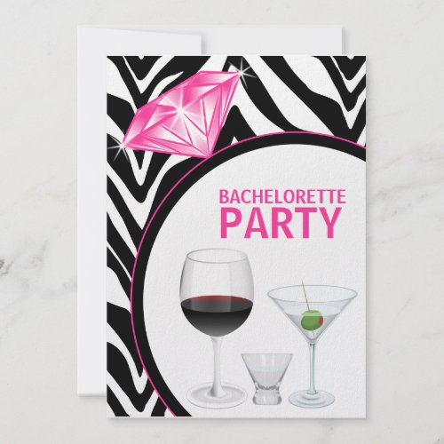Zebra Print & Diamond Bachelorette Party invitation