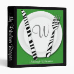 Zebra Print Fork & Knife Green Recipe Binder