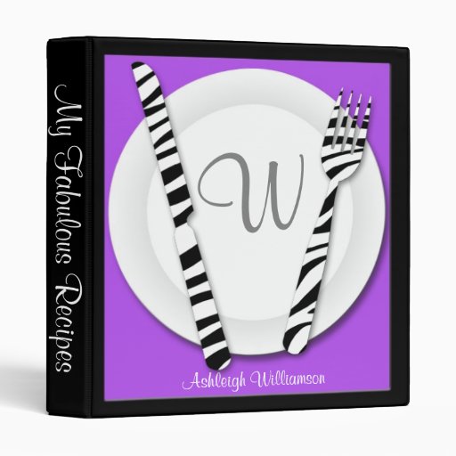 Zebra Print Fork & Knife Purple Recipe Binder