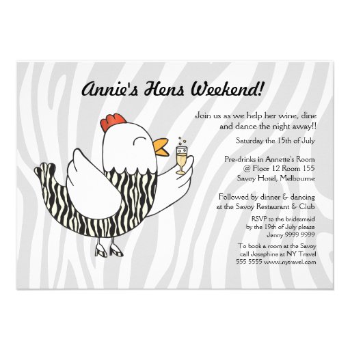 Zebra Print Funny Hen - Hens Party Bachelorette Personalized Announcement
