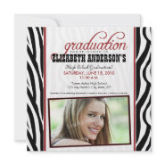 Zebra Print Graduation Announcement (red) zazzle_invitation