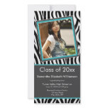 Zebra Print Graduation Photo Announcement (aqua) photo cards