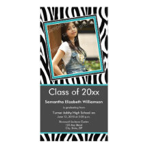Zebra Print Graduation Photo Announcement (aqua) Photo Greeting Card
