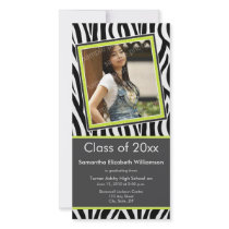 Zebra Print Graduation Photo Announcement (lime) photo cards