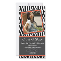 Zebra Print Graduation Photo Announcement (orange) photo cards