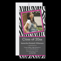 Zebra Print Graduation Photo Announcement (pink)
