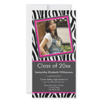 Zebra Print Graduation Photo Announcement (pink) photo cards
