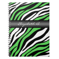 Zebra Print Green Mix Personalized Notebook