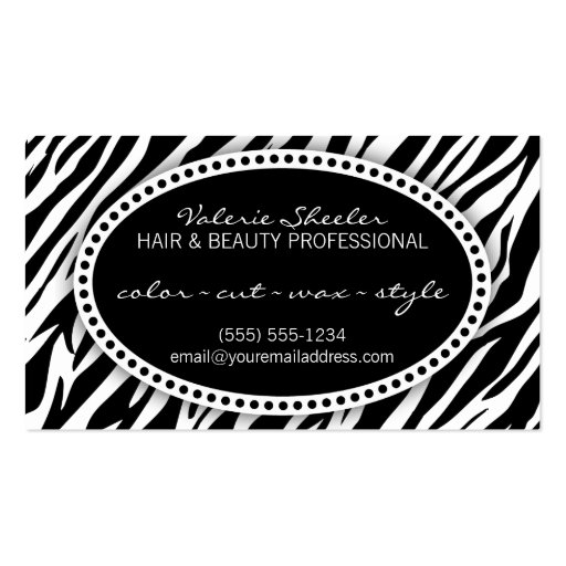 Zebra Print Hair & Beauty Appointment Card Business Card Templates (front side)