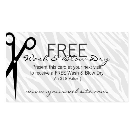 Zebra Print Hair & Beauty Coupon Discount Business Card Template (back side)