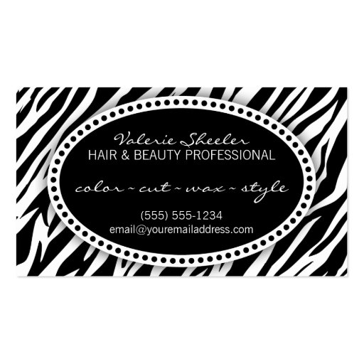 Zebra Print Hair & Beauty Coupon Discount Business Card Template (front side)