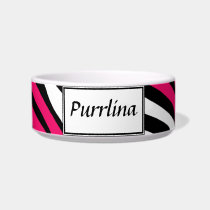 Zebra Print Hot Fuchsia Mix Personalized Cat Bowl pet bowls