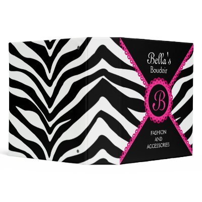 Zebra Print Hot Pink Lace Monogram 2 Inch Binder