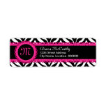 Zebra Print & Hot Pink Lace Monogram Custom Return Address Label