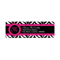 Zebra Print & Hot Pink Lace Monogram Custom Return Address Label