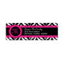 Zebra Print & Hot Pink Lace Monogram Custom Return Address Label