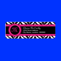 Zebra Print & Hot Pink Lace Monogram Custom Return Address Label