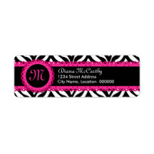 Zebra Print & Hot Pink Lace Monogram Custom Return Address Label