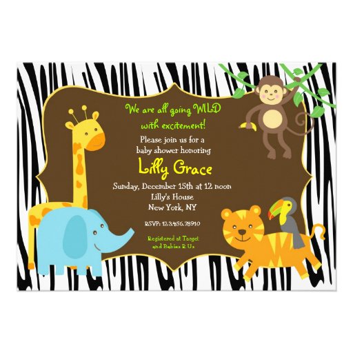 Zebra Print Jungle Safari Animal Baby Shower Custom Invitations