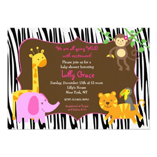 Zebra Print Jungle Safari Animal Baby Shower Announcement