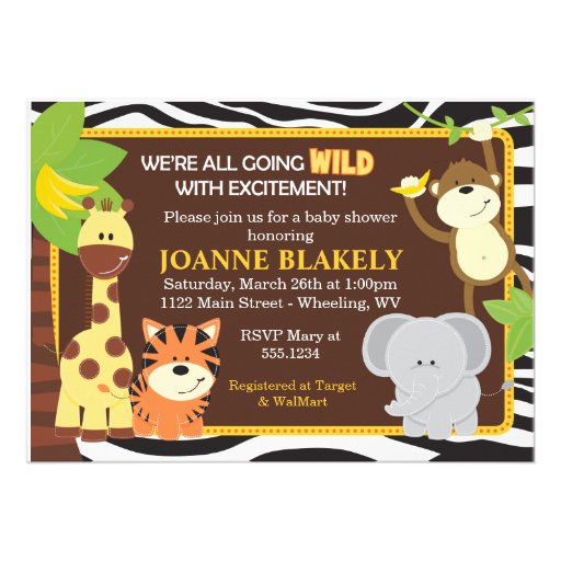 Zebra Print Jungle Safari Baby Shower Invitation (front side)