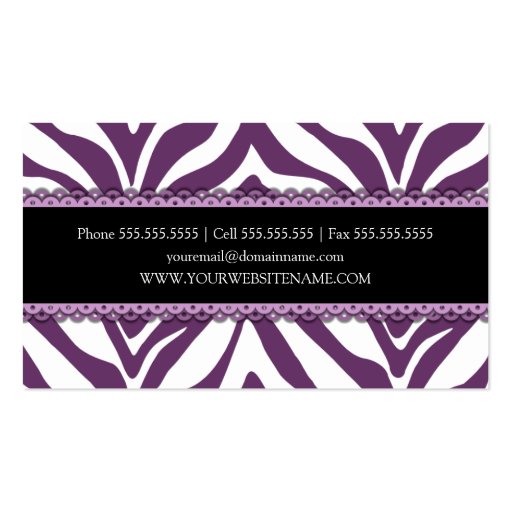 Zebra Print & Lace Elegant Business Cards (back side)