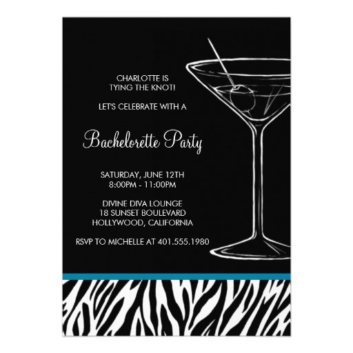 zebra print martini bachelorette custom announcement