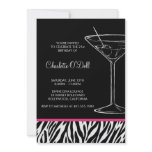 zebra print martini birthday party personalized announcement