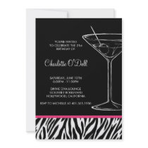 zebra print martini birthday party personalized announcement
