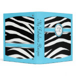 Zebra Print Monogram Aqua Blue Recipe Binder