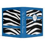 Zebra Print Monogram Blue Recipe Binder