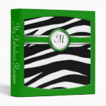 Zebra Print Monogram Green Recipe Binder