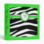 Zebra Print Monogram Lime Green Recipe Binder