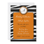 Zebra Print Monogram Orange Birthday Invitations