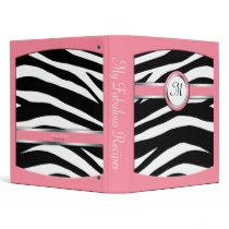 Zebra Print Monogram Pink Recipe Binder