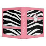 Zebra Print Monogram Pink Recipe Binder