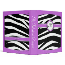 Zebra Print Monogram Purple Recipe Binder