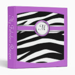 Zebra Print Monogram Purple Recipe Binder