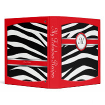 Zebra Print Monogram Red Recipe Binder
