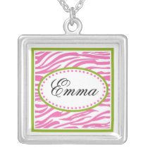 Zebra Print Necklace- pink and Green